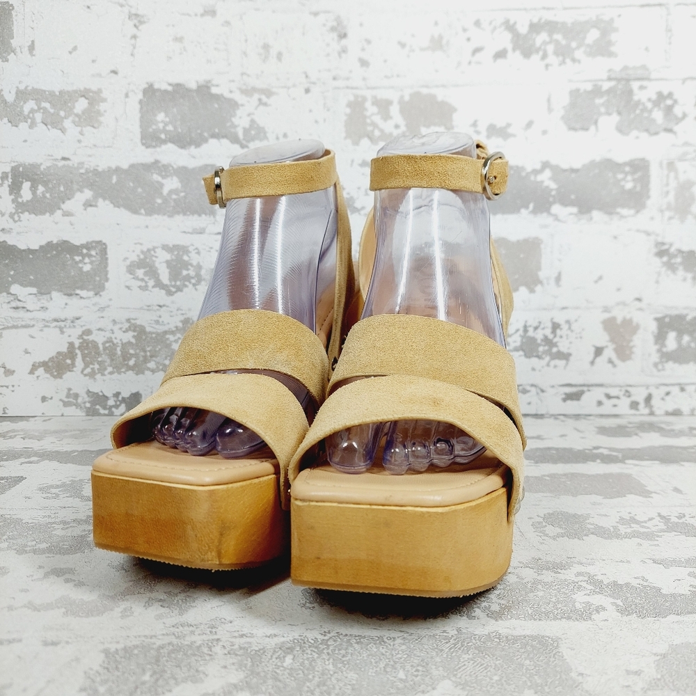 NEW Sam Edelman Rosalind Tan Suede Block Heel Ankle Strap Sandals W674 - Picture 2 of 14